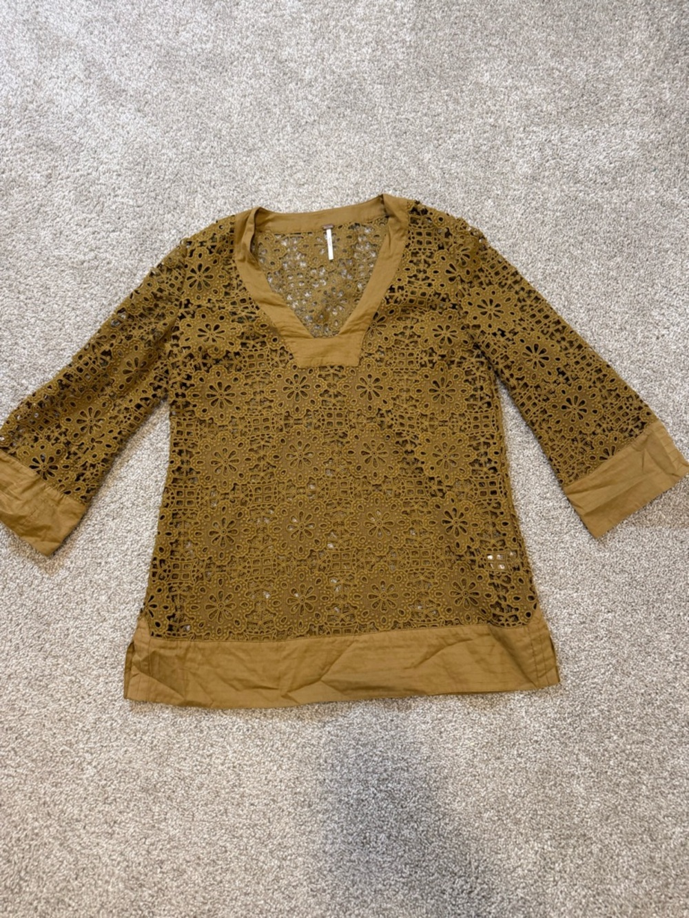 Free People Tan‎ Laser Cut Tan Tunic Small